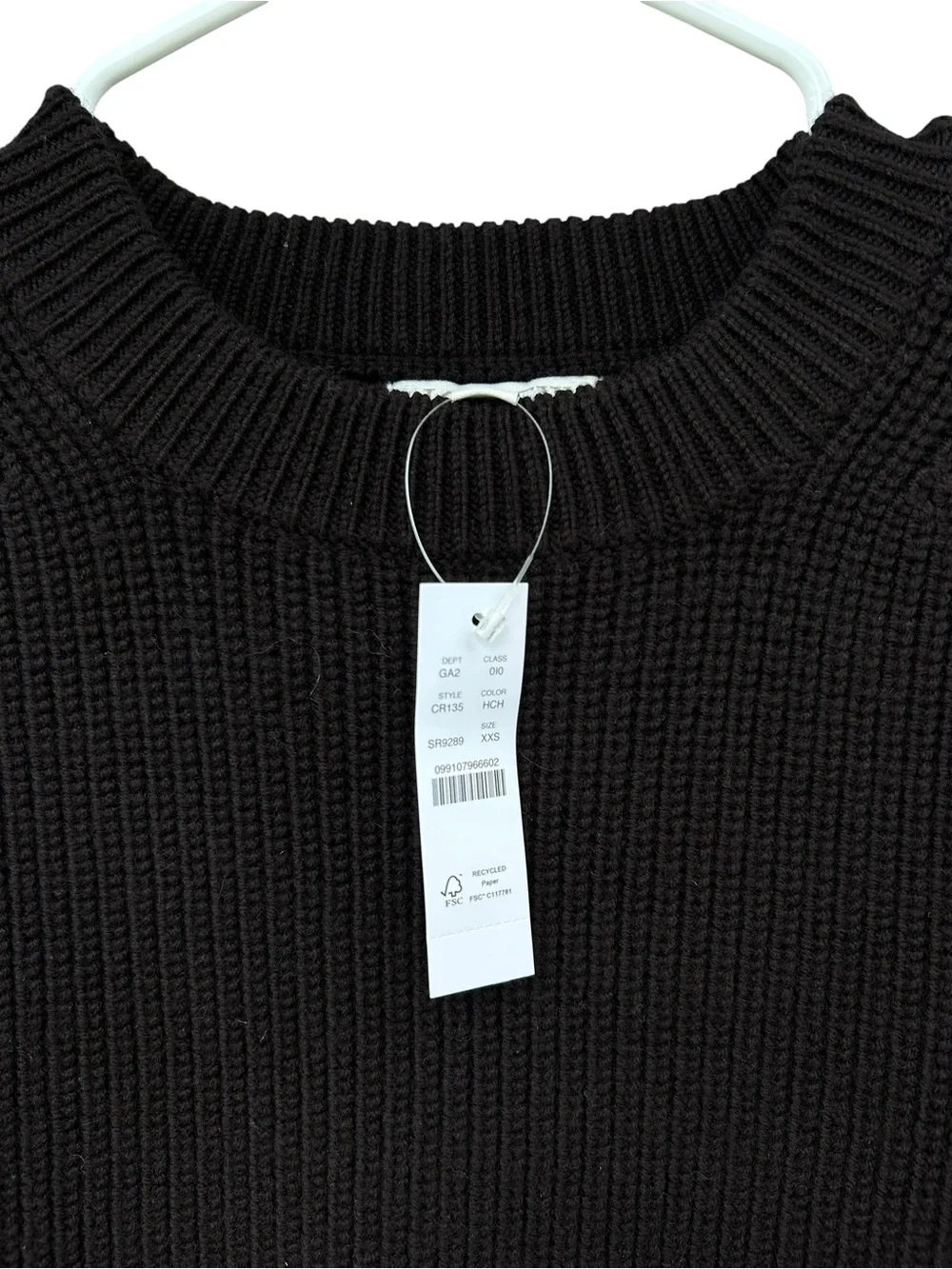 NWT J. Crew Dark Brown Ribbed Fitted-Waist Crewneck Sweater - Merino Wool - XXS
